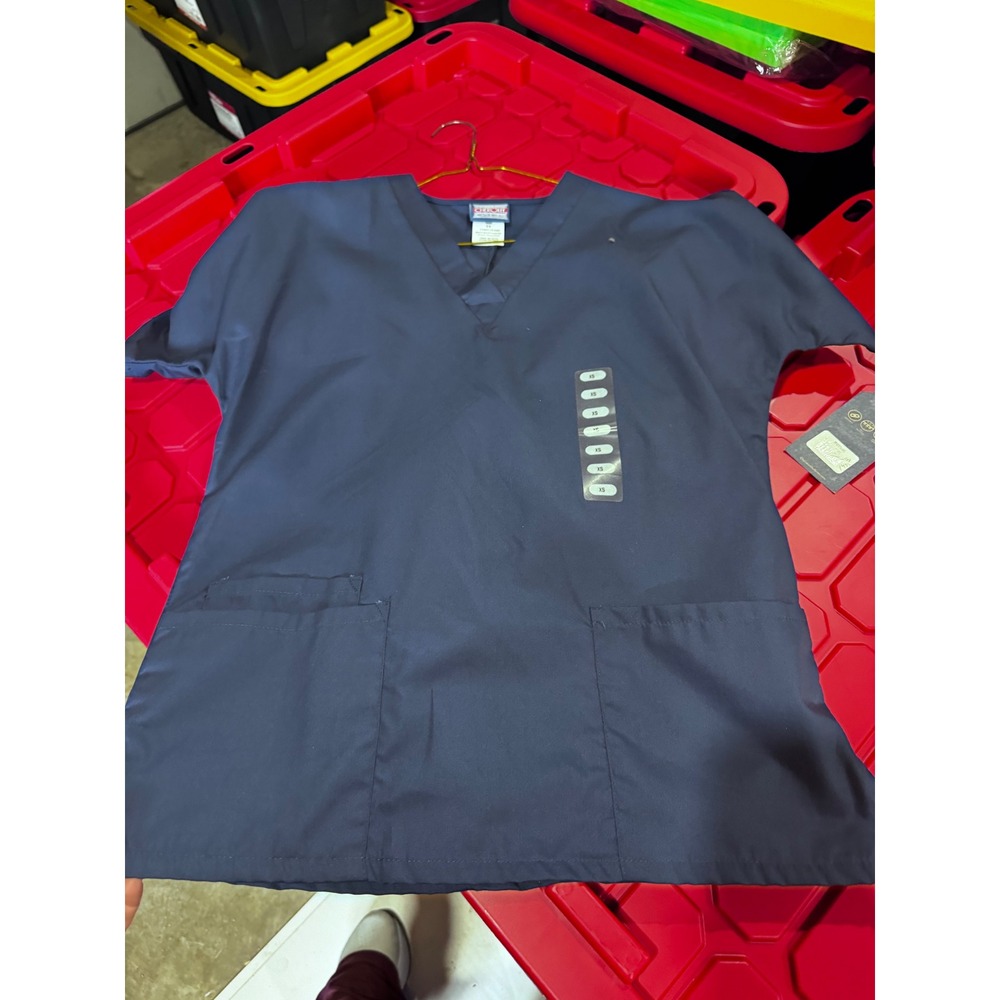 Cherokee Workwear Originals Scrub Top Navy Blue V-Neck Medical Uniform XS NWT